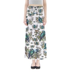 Blue Birds Of Happiness - White - By Larenard Full Length Maxi Skirt by LaRenard