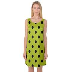 Large Black Polka Dots On Acid Green - Sleeveless Satin Nightdress by FashionLane