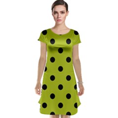 Large Black Polka Dots On Acid Green - Cap Sleeve Nightdress by FashionLane