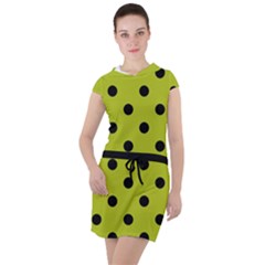 Large Black Polka Dots On Acid Green - Drawstring Hooded Dress by FashionLane