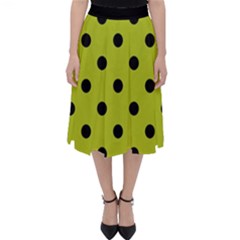 Large Black Polka Dots On Acid Green - Classic Midi Skirt by FashionLane