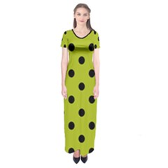 Large Black Polka Dots On Acid Green - Short Sleeve Maxi Dress by FashionLane