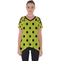 Large Black Polka Dots On Acid Green - Cut Out Side Drop Tee View1