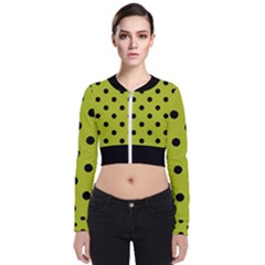 Large Black Polka Dots On Acid Green - Long Sleeve Zip Up Bomber Jacket by FashionLane