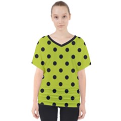 Large Black Polka Dots On Acid Green - V-neck Dolman Drape Top by FashionLane