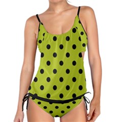 Large Black Polka Dots On Acid Green - Tankini Set by FashionLane