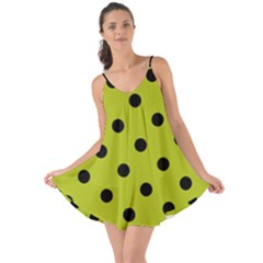 Large Black Polka Dots On Acid Green - Love The Sun Cover Up by FashionLane