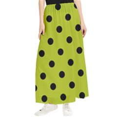 Large Black Polka Dots On Acid Green - Maxi Chiffon Skirt