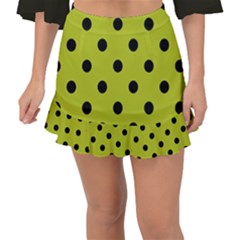 Large Black Polka Dots On Acid Green - Fishtail Mini Chiffon Skirt by FashionLane