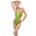 Large Black Polka Dots On Acid Green - Plunging Cut Out Swimsuit View1