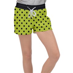 Large Black Polka Dots On Acid Green - Velour Lounge Shorts by FashionLane