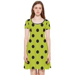 Large Black Polka Dots On Acid Green - Inside Out Cap Sleeve Dress