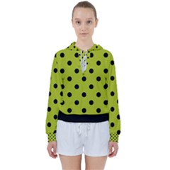 Large Black Polka Dots On Acid Green - Women s Tie Up Sweat by FashionLane