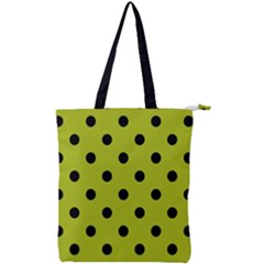 Large Black Polka Dots On Acid Green - Double Zip Up Tote Bag by FashionLane