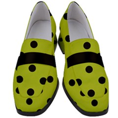 Large Black Polka Dots On Acid Green - Women s Chunky Heel Loafers by FashionLane