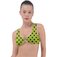 Large Black Polka Dots On Acid Green - Ring Detail Bikini Top by FashionLane