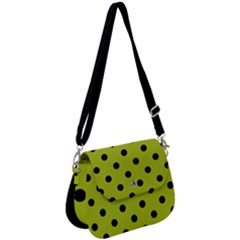 Large Black Polka Dots On Acid Green - Saddle Handbag by FashionLane