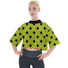 Large Black Polka Dots On Acid Green - Mock Neck Tee by FashionLane