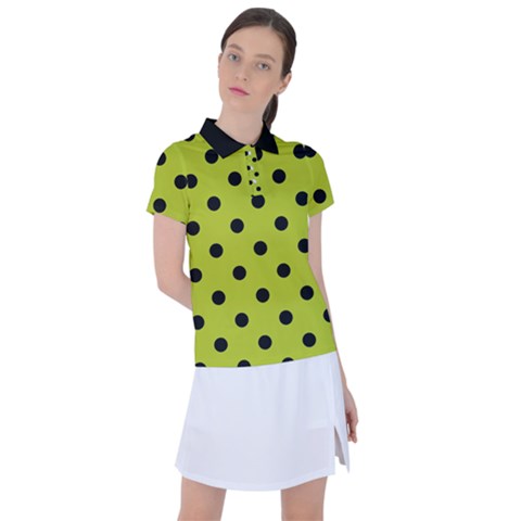 Large Black Polka Dots On Acid Green - Women s Polo Tee by FashionLane