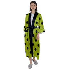 Large Black Polka Dots On Acid Green - Maxi Satin Kimono by FashionLane