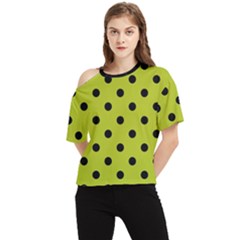 Large Black Polka Dots On Acid Green - One Shoulder Cut Out Tee by FashionLane