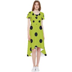 Large Black Polka Dots On Acid Green - High Low Boho Dress by FashionLane