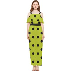 Large Black Polka Dots On Acid Green - Draped Sleeveless Chiffon Jumpsuit