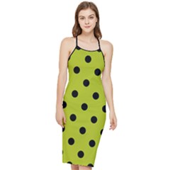 Large Black Polka Dots On Acid Green - Bodycon Cross Back Summer Dress by FashionLane