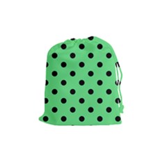 Large Black Polka Dots On Algae Green - Drawstring Pouch (medium) by FashionLane