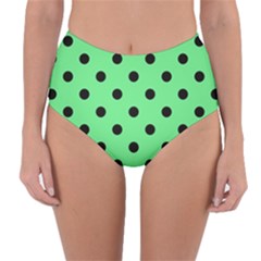 Large Black Polka Dots On Algae Green - Reversible High-waist Bikini Bottoms by FashionLane