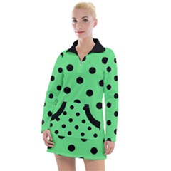 Large Black Polka Dots On Algae Green - Women s Long Sleeve Casual Dress by FashionLane