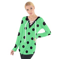 Large Black Polka Dots On Algae Green - Tie Up Tee by FashionLane