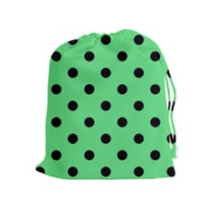 Large Black Polka Dots On Algae Green - Drawstring Pouch (xl) by FashionLane