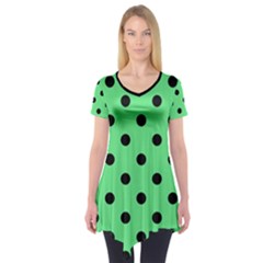 Large Black Polka Dots On Algae Green - Short Sleeve Tunic  by FashionLane