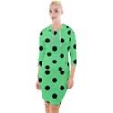 Large Black Polka Dots On Algae Green - Quarter Sleeve Hood Bodycon Dress View1