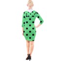 Large Black Polka Dots On Algae Green - Quarter Sleeve Hood Bodycon Dress View2