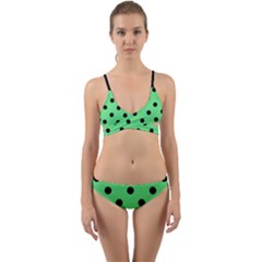 Large Black Polka Dots On Algae Green - Wrap Around Bikini Set by FashionLane