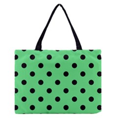 Large Black Polka Dots On Algae Green - Zipper Medium Tote Bag by FashionLane