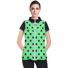 Large Black Polka Dots On Algae Green - Women s Puffer Vest by FashionLane