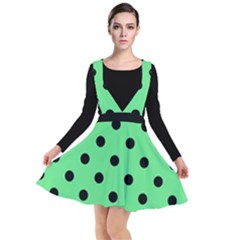 Large Black Polka Dots On Algae Green - Plunge Pinafore Dress by FashionLane