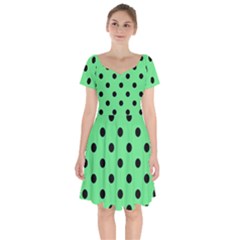 Large Black Polka Dots On Algae Green - Short Sleeve Bardot Dress by FashionLane