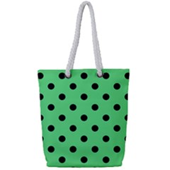 Large Black Polka Dots On Algae Green - Full Print Rope Handle Tote (small) by FashionLane