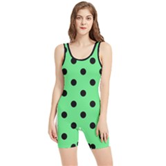 Large Black Polka Dots On Algae Green - Women s Wrestling Singlet by FashionLane