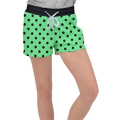 Large Black Polka Dots On Algae Green - Velour Lounge Shorts by FashionLane