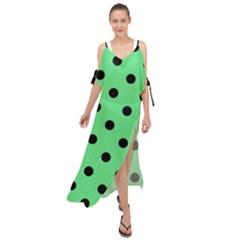 Large Black Polka Dots On Algae Green - Maxi Chiffon Cover Up Dress by FashionLane