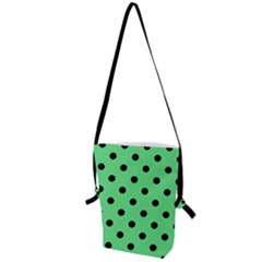 Large Black Polka Dots On Algae Green - Folding Shoulder Bag by FashionLane