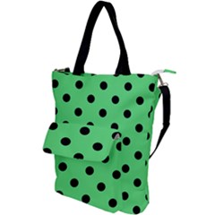 Large Black Polka Dots On Algae Green - Shoulder Tote Bag by FashionLane