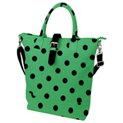 Large Black Polka Dots On Algae Green - Buckle Top Tote Bag by FashionLane