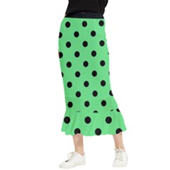 Large Black Polka Dots On Algae Green - Maxi Fishtail Chiffon Skirt by FashionLane