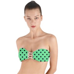 Large Black Polka Dots On Algae Green - Twist Bandeau Bikini Top by FashionLane